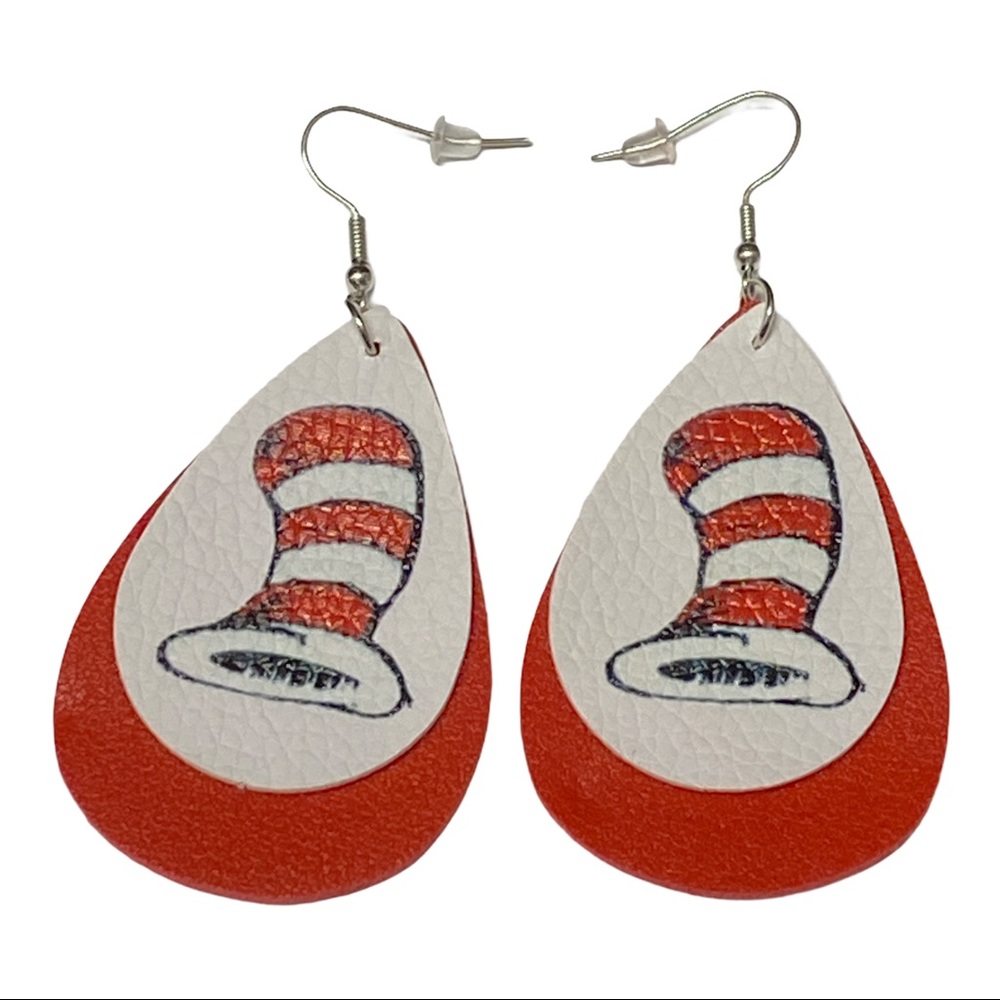 Dr. Seuss Cat in The Hat Faux Leather Earrings - Picture 4 of 4